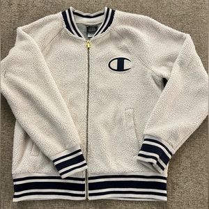 Champion sherpa jacket. Size medium. cream and navy